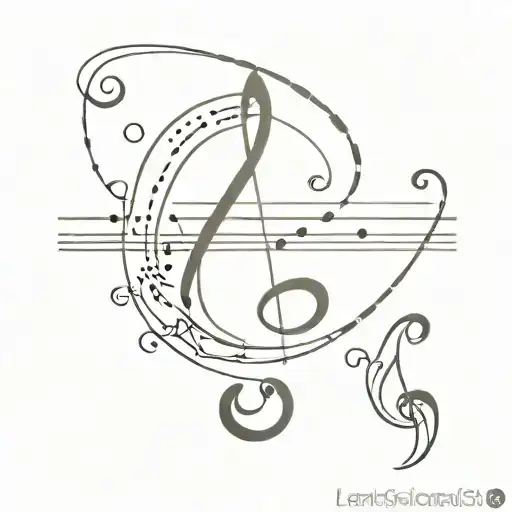 leo, music note, alpha symbol incorporated tattoo design idea