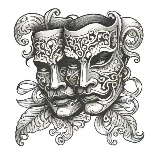 drama masks tragedy tattoo design idea