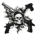 Skulls and revolver tattoo design idea