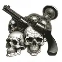 Skulls and revolver tattoo design idea