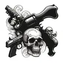 Skulls and revolver tattoo design idea