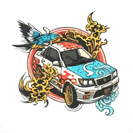 jdm car drifting tattoo design idea