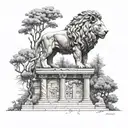 lion statue architecture Forrest trees nature greek tattoo design idea