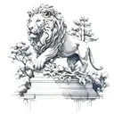 lion statue architecture Forrest trees nature greek tattoo design idea