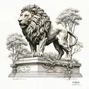 lion statue architecture Forrest trees nature greek tattoo design idea