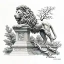 lion statue architecture Forrest trees nature greek tattoo design idea
