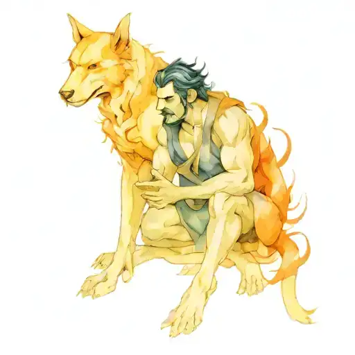 hades holding cerberus tattoo design idea