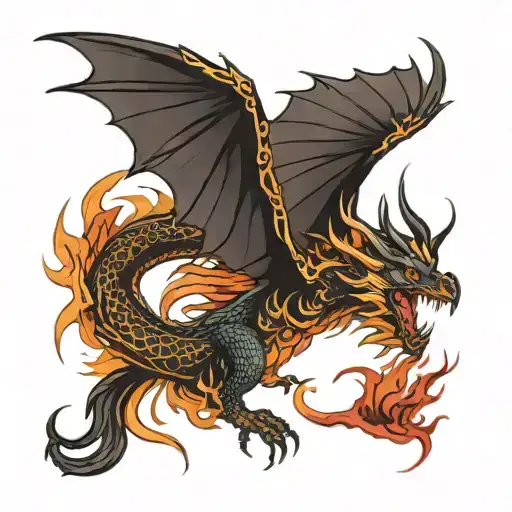 dragon flying with phoenix bird tattoo design idea