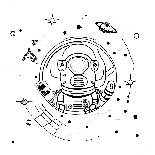 A minimalist design of an astronaut bear sitting on the moon, gazing at the stars tattoo design idea