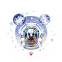A surreal design of an astronaut bear sitting on the moon, gazing at the galaxy with a alien tattoo design idea