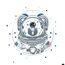 A surreal design of an astronaut bear sitting on the moon, gazing at the galaxy with a alien tattoo design idea