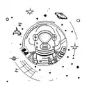 A minimalist design of an astronaut bear sitting on the moon, gazing at the stars tattoo design idea