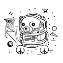 A minimalist design of an astronaut bear sitting on the moon, gazing at the stars tattoo design idea