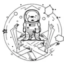 A minimalist design of an astronaut bear sitting on the moon, gazing at the stars tattoo design idea