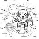 A minimalist design of an astronaut bear sitting on the moon, gazing at the stars tattoo design idea