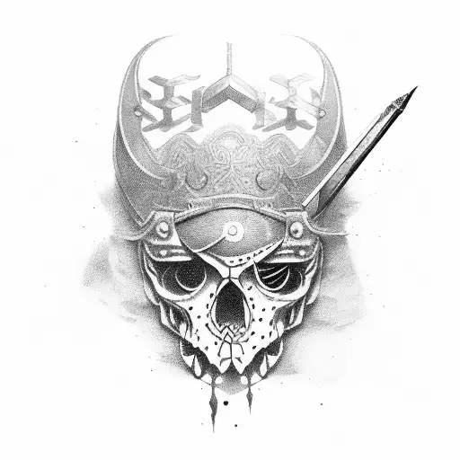 soldado ajoelhado segurando uma espada e atrás uma cruz tattoo design idea