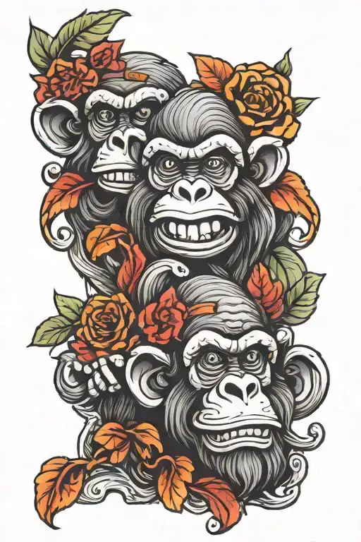 3 wise monkeys tattoo design idea