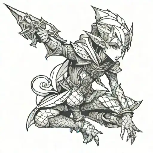 anime black elf dungeons and dragons tattoo design idea