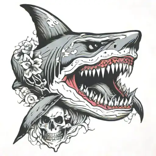 Shark jaws and deer skull tattoo design idea