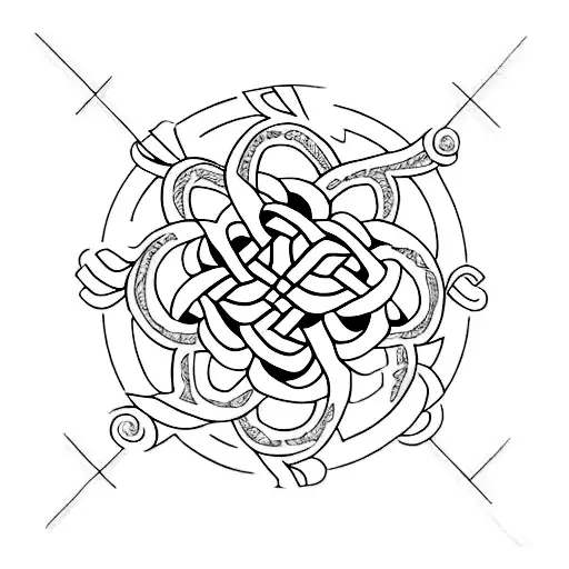 spinal tattoo with an endless knot at the top and karma written downwards tattoo design idea