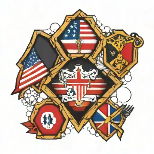 Flags of USA, Costa Rica, Czech Republic, Switzerland, France, and Germany in interconnected honeycomb frames tattoo design idea