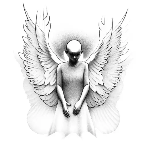 Angel with doves flying around shedding light inbetween clouds  tattoo design idea