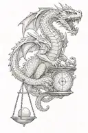 dragon holding Libra scale tattoo design idea