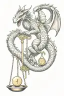 dragon holding Libra scale tattoo design idea