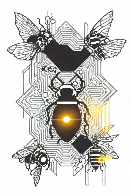 music and beehive background tattoo design idea