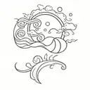 sun moon and ocean waves tattoo design idea