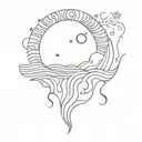 sun moon and ocean waves tattoo design idea