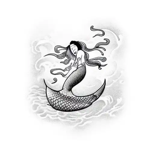 mermaid skateboarding tattoo design idea