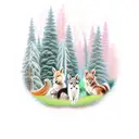 Enchanting forest scene with adorable animal triplets playing amongst the trees tattoo design idea