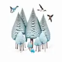 Enchanting forest scene with adorable animal triplets playing amongst the trees tattoo design idea