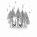 Enchanting forest scene with adorable animal triplets playing amongst the trees tattoo design idea