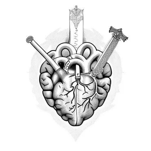 heart, brain and sword tattoo design idea