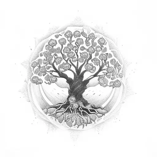 Tree of Life with 3 flowers  tattoo design idea