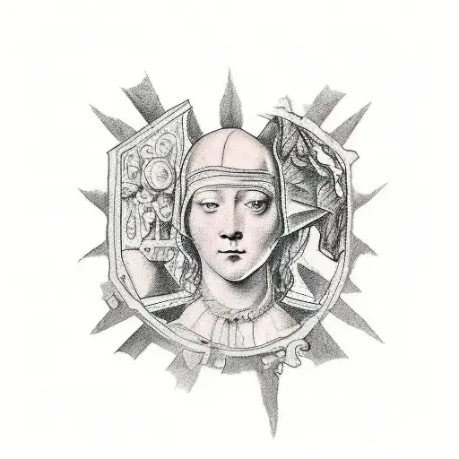 A blackwork tattoo of a Renaissance painting with a hidden crime scene incorporated into the artwork tattoo design idea