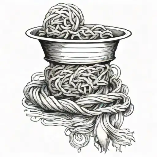 A lifeline intertwined with noodles, symbolizing the importance of sustenance and survival in life tattoo design idea