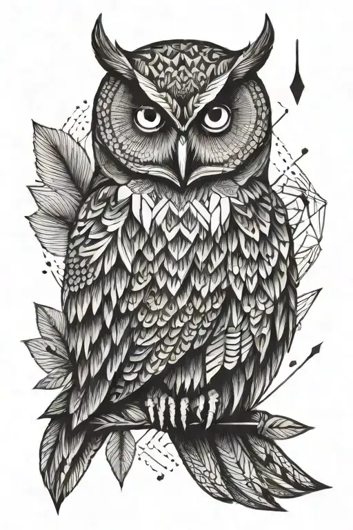 geometric, arrows, owl, wisdom tattoo design idea