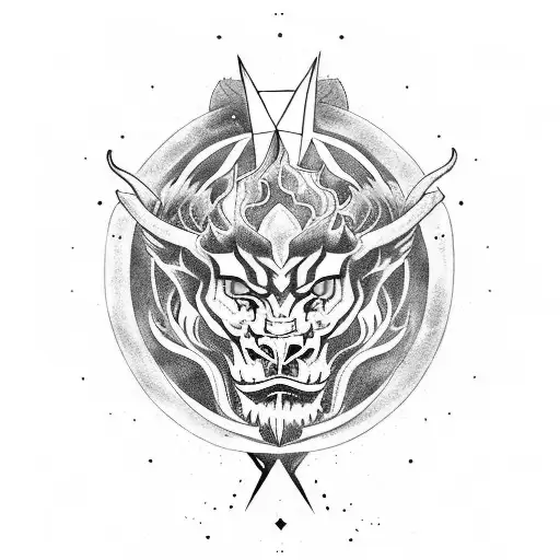 Demon Wants To Be Free With Dragon and Lion Head going from darkness to the light tattoo design idea