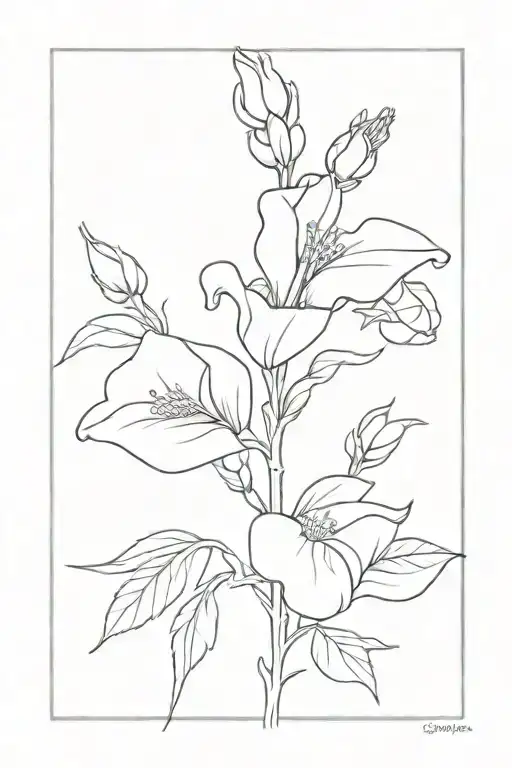 Snapdragon Flower with stem rose tattoo design idea