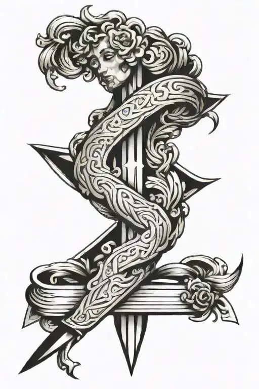 stoic virtues with knife intertwined tattoo design idea