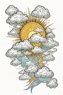 clouds with sun rays tattoo design idea