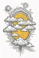 clouds with sun rays tattoo design idea