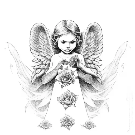 angel numbers 444 , with roses , with the names Qay'Shaun tattoo design idea
