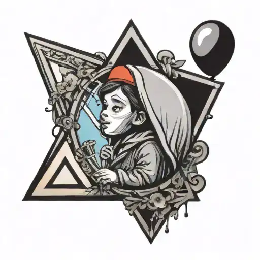 Triangle with a reflection that has banksy girl with balloon inside tattoo design idea