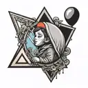 Triangle with a reflection that has banksy girl with balloon inside tattoo design idea