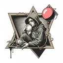 Triangle with a reflection that has banksy girl with balloon inside tattoo design idea