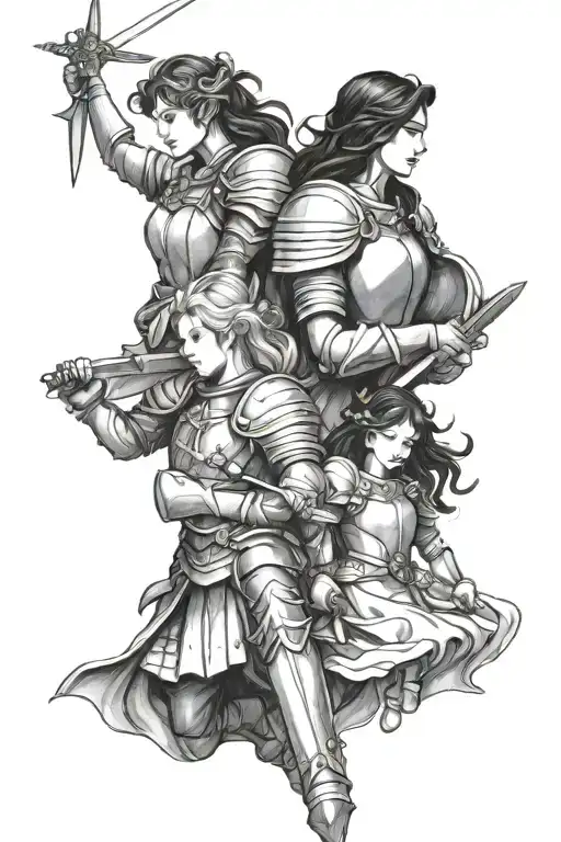 1 knight 2 daughters and 1 angel    tattoo design idea